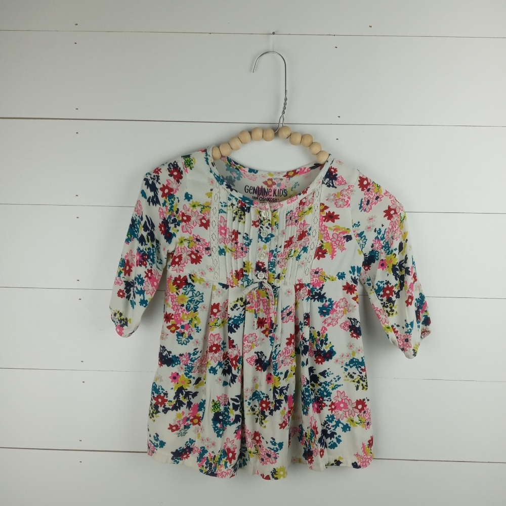 Genuine Kids girls size 5T cream bright neon floral lace ribbed cropped sleeve